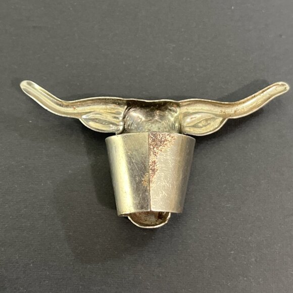 Metal Bull Head Longhorn Bolo Tie Slide Clip Vintage Texas USA - Picture 3 of 10